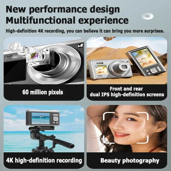 ⁦4K عدسة تلسكوبية عالية الوضوح شاشة مزدوجة كاميرا رقمية 16x زووم بصري كاميرا مقاومة للماء Selfie كاميرا منزلية للتجميل⁩ - الصورة ⁦3⁩
