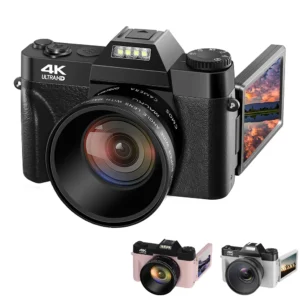 كاميرا رقمية عالية الوضوح 4K 3 بوصة 48 ميجابكسل 16x تكبير رقمي شاشة قابلة للطي تركيز تلقائي للتصوير الفوتوغرافي على عدسة يوتيوب الخارجية